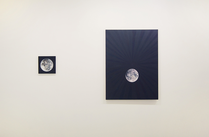  EVEREST HALL: All Souls, 2010, Oil on panel, 12" x 12" (left); Moon, 2009 - 2010, Oil on canvas, 36" x 48" (right) 