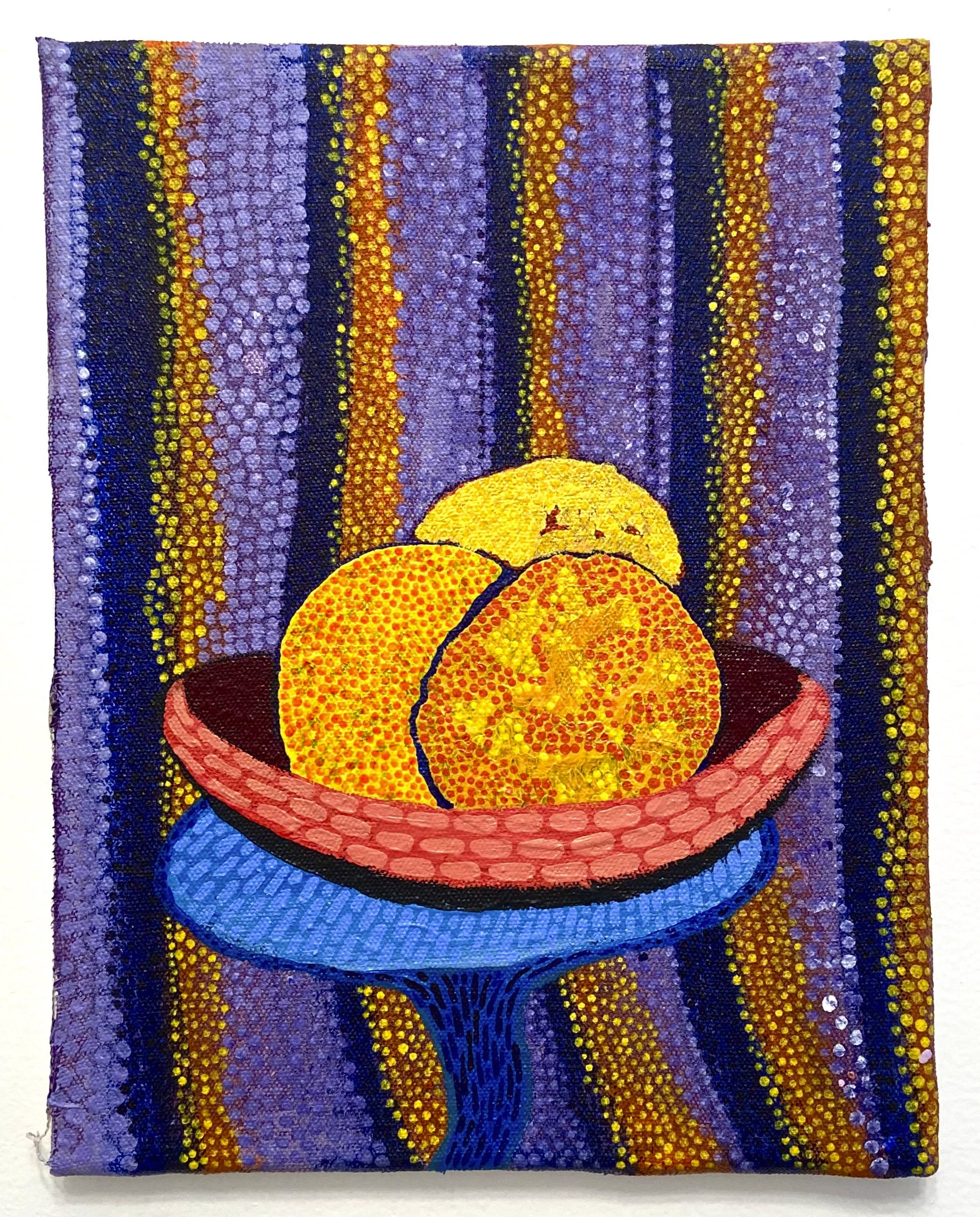   Jared Deery ,  Lemons , 2020, acrylic on canvas drop cloth, 11 x 14” 