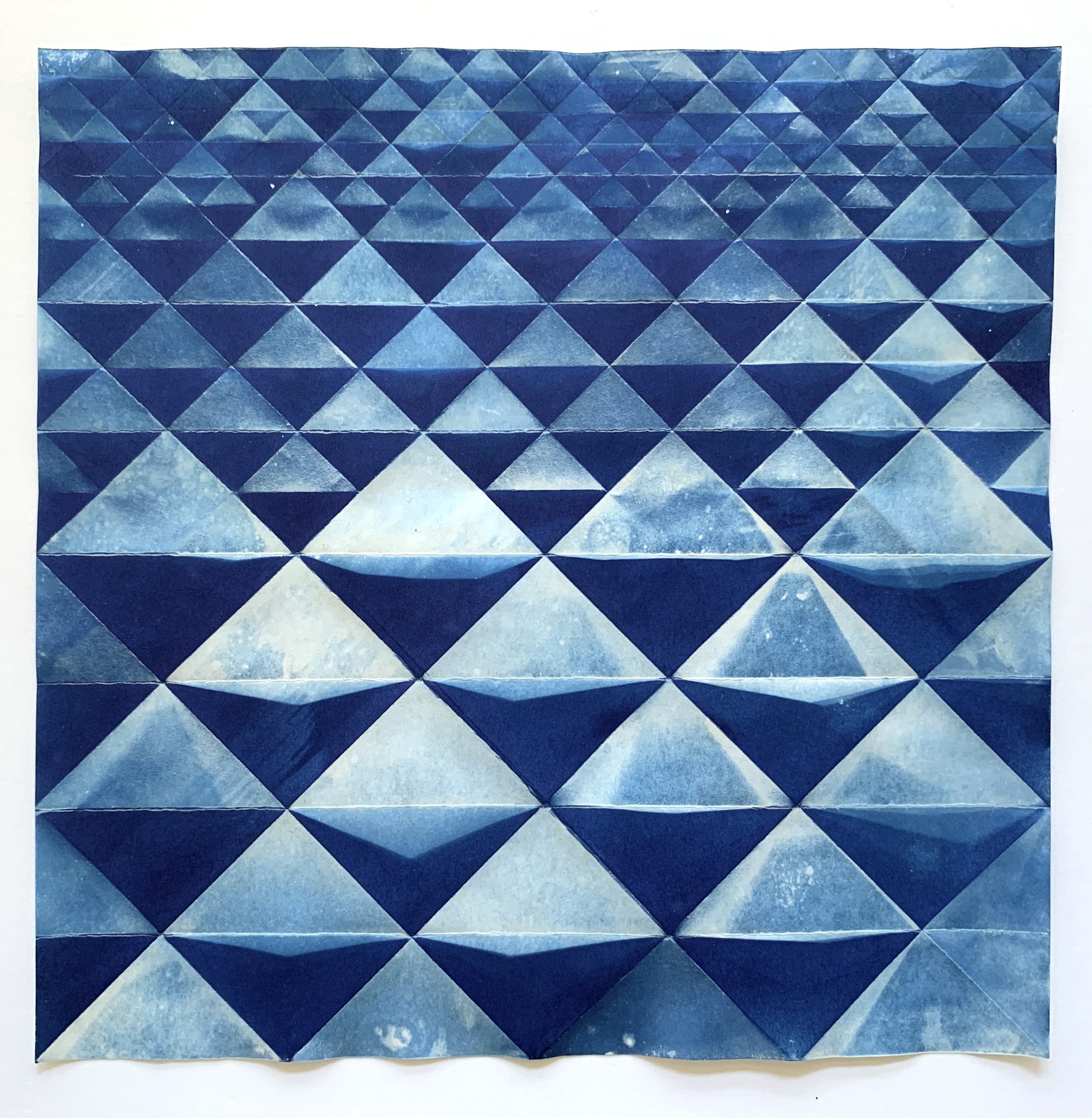   Fritz Horstman ,  Folded Cyanotype 124 , 2021, cyanotype fluid on paper, 8 x 8” 