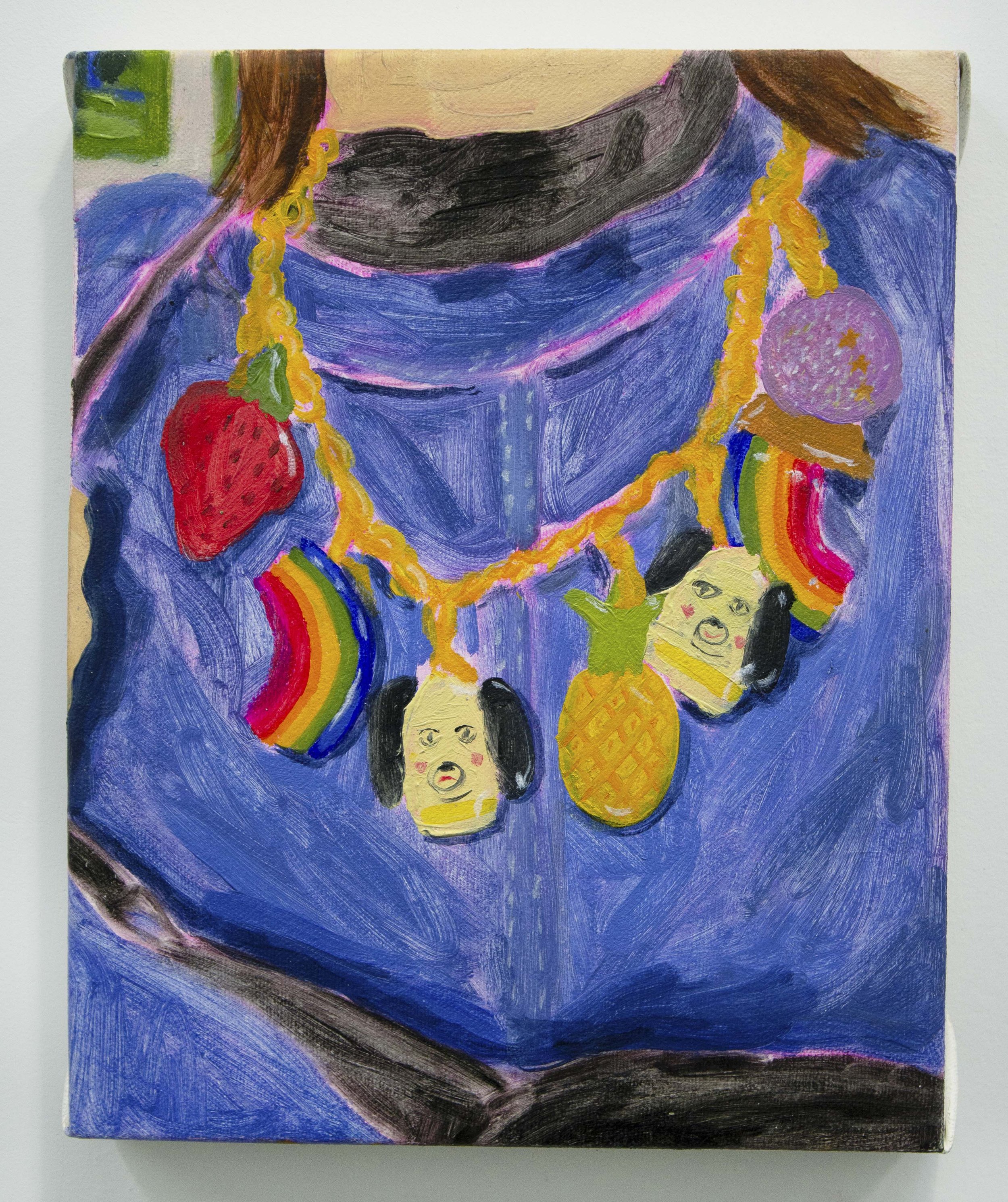   Natalie Ortiz ,  Heather's Necklace , 2023, oIl on canvas, 8 x 10 x 1" 