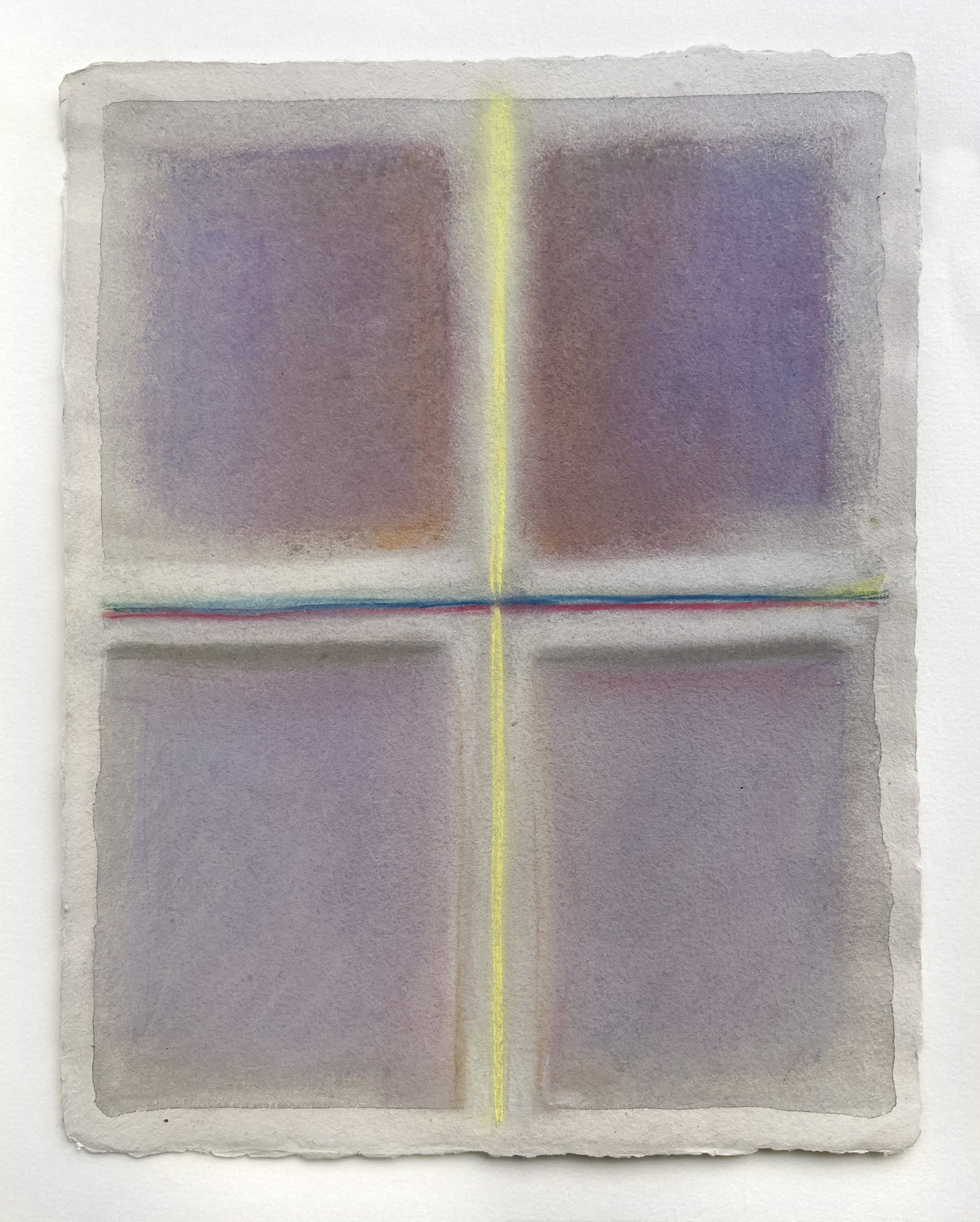   Christina Graham ,  Purple Panes , 2020, watercolor and pastel on handmade paper, 12 x 9” 