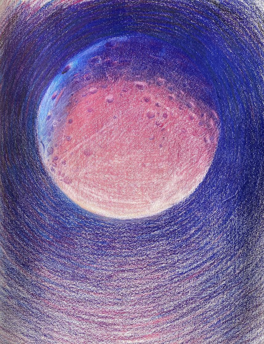   Theresa Bloise ,  Pink Moon , 2022, color pencil, 8 x 10" 