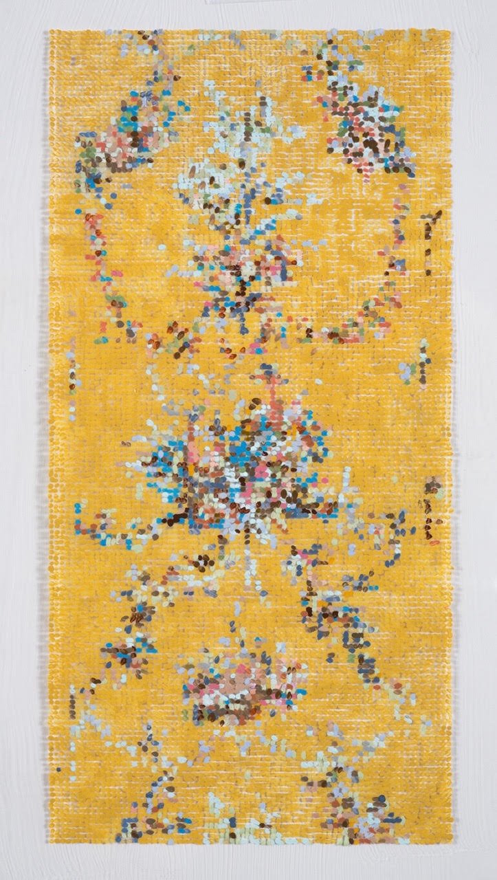   Kirstin Lamb ,  After French Wallpaper Yellow Frieze , 2020, acrylic on panel, 8 x 5” 