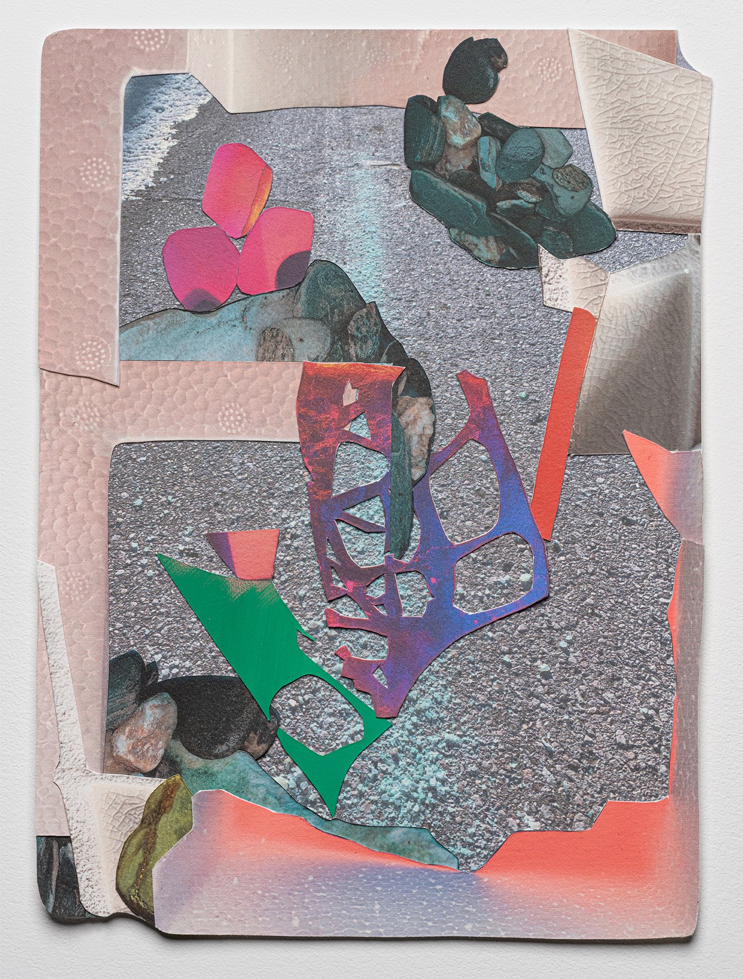   Amy Sacksteder ,  Memory Sieve 1 , 2022, cut and collaged inkjet prints, acrylic gouache on paper, 10 1/2 x 8” 