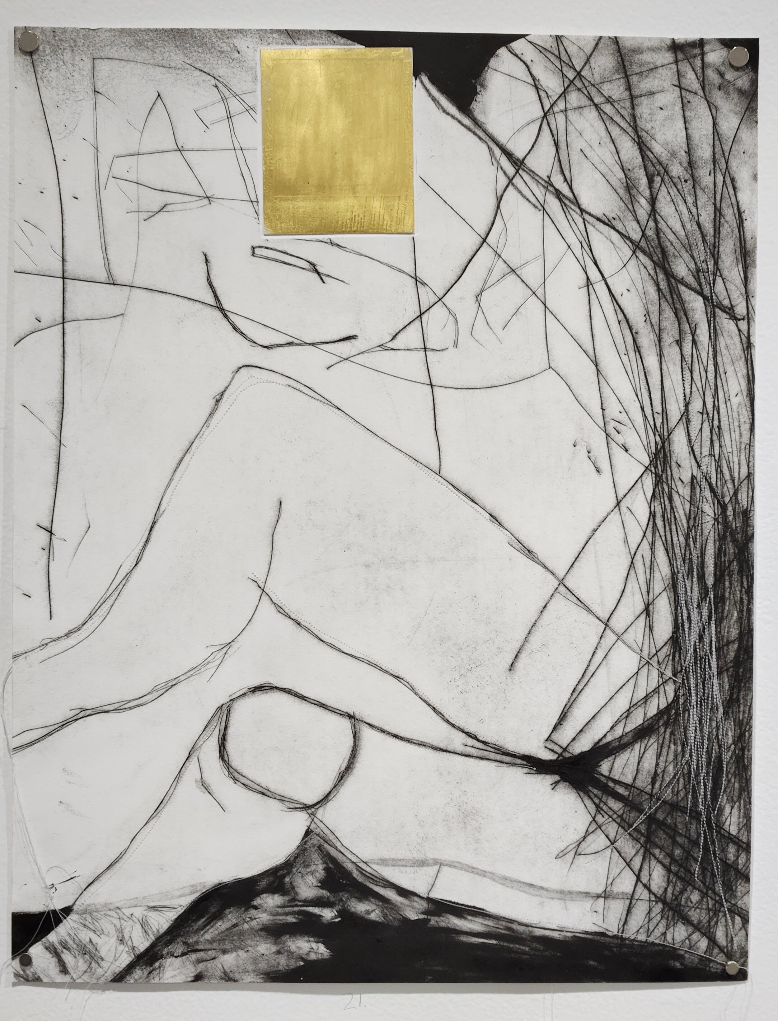   Dani and Sheilah ReStack ,  Angela Pralini's Document for Thinking , 2022, etching and gold leaf polaroid, 20 x 24" 