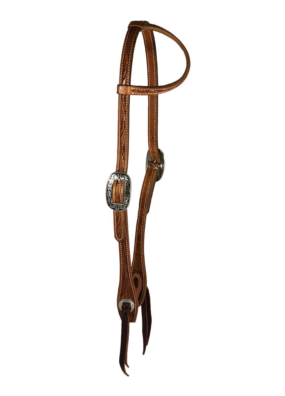 Western Natural Leather Hand Tooled one Ear Style Headstall with Steel Hardware