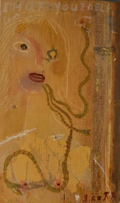 Shut Yourself Up.  9x12" mixed media on wood