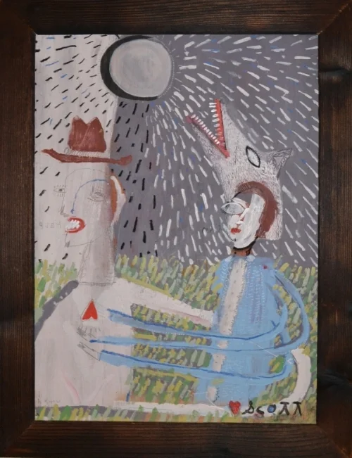 Help. I Am.  21x28" mixed media on wood, in cedar frame