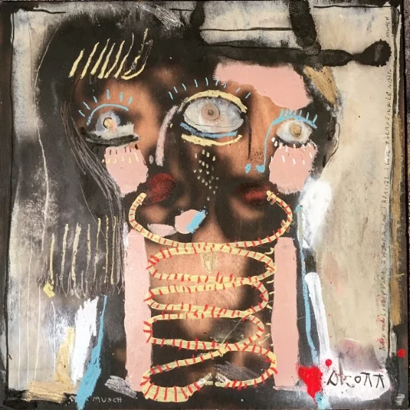 Two of Us.  25x25" mixed media on wood.