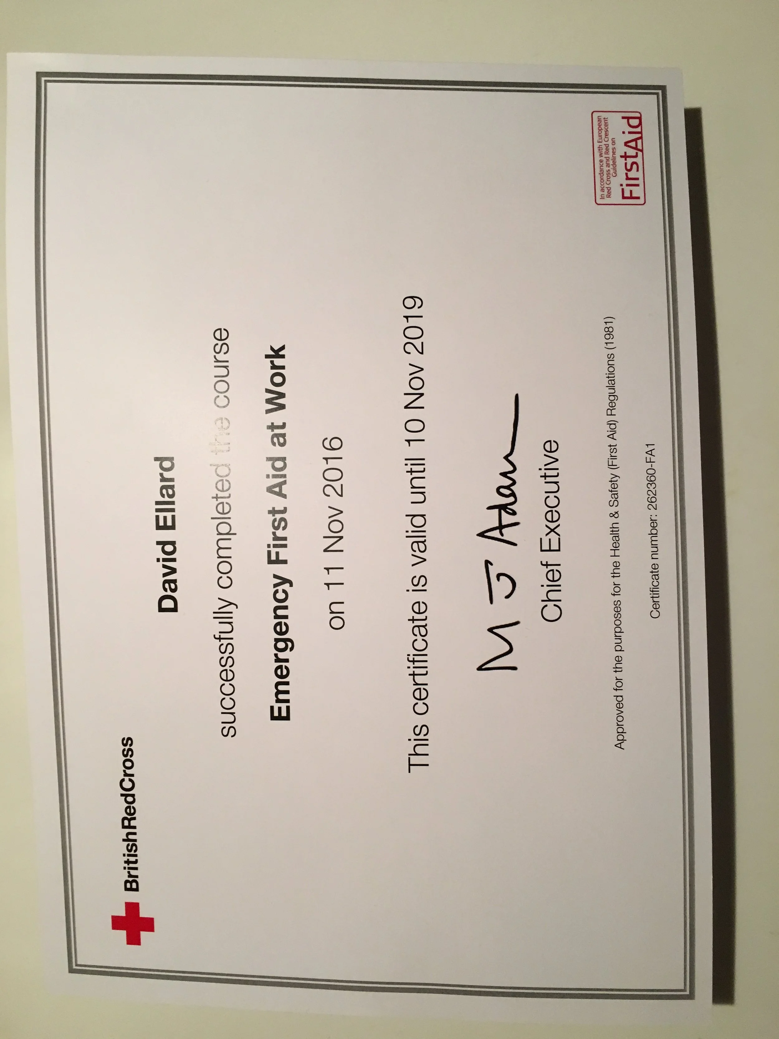 David_Ellard_First_Aid_Certification