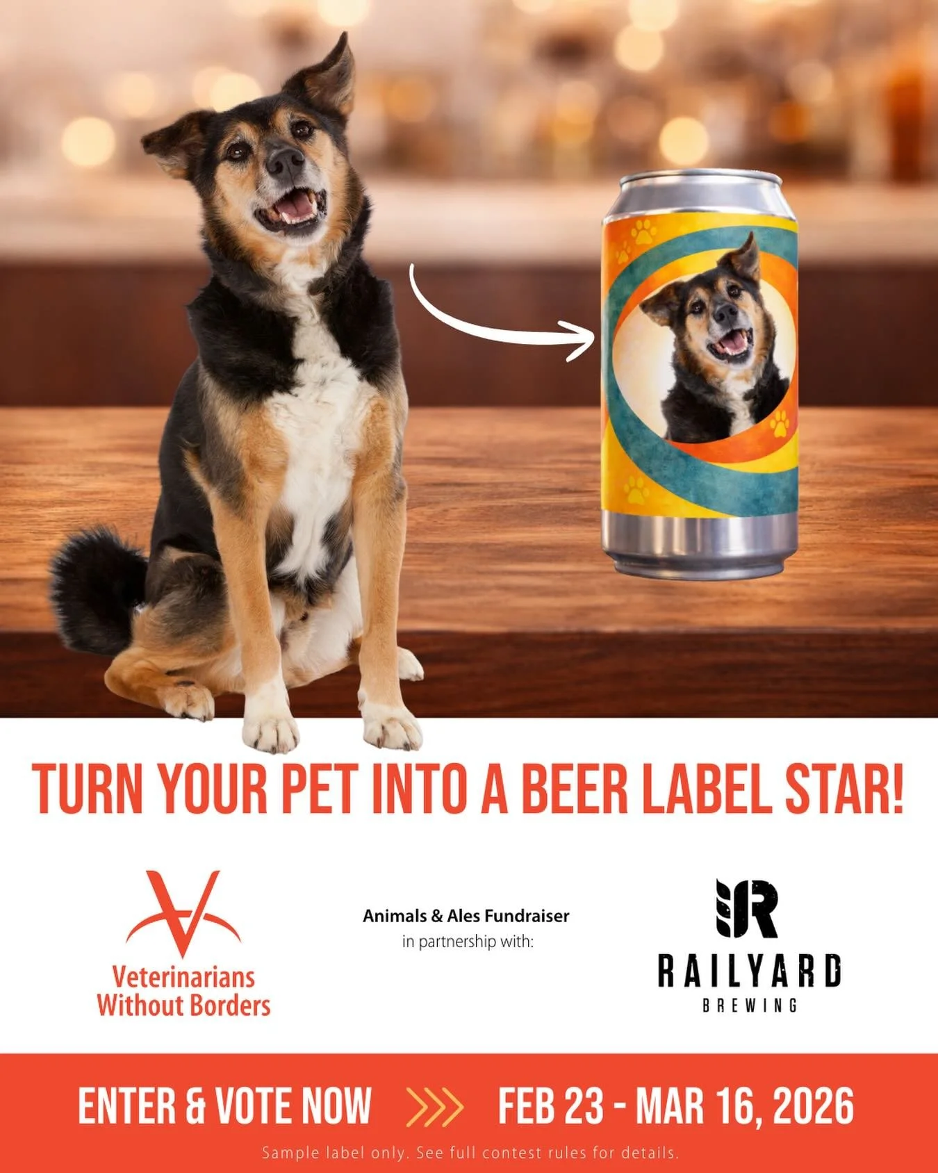 Got a photogenic pup (or cat, goat, or feathered friend)? 🐶📸
We&rsquo;re teaming up with Veterinarians WithoutBorders and their fundraiser Animals &amp; Ales and your pet can help raise funds to help animals and communities in need.
👉 Enter your p