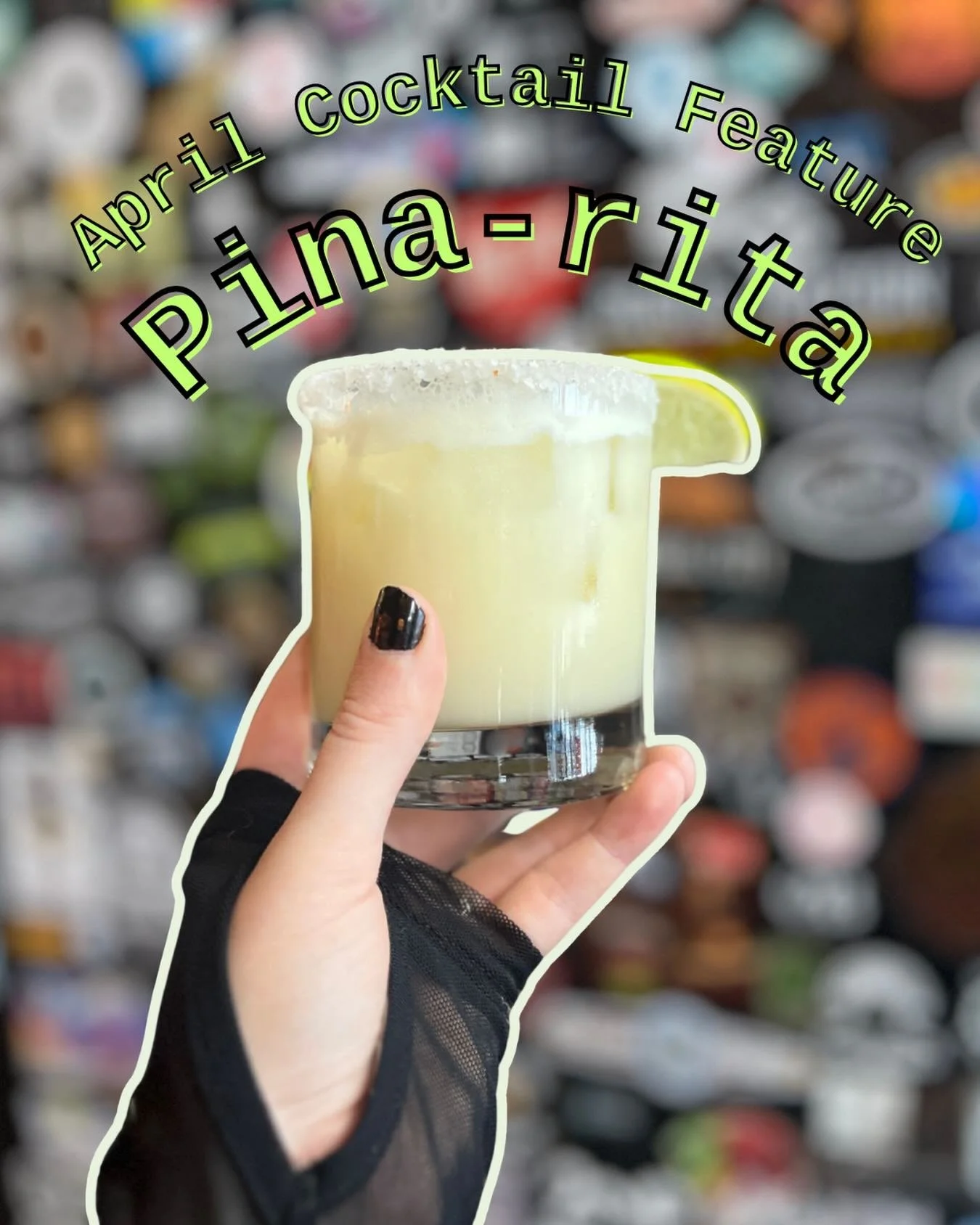 April Cocktail Feature 
🍍🍋&zwj;🟩 Pina-Rita 
Manifesting patio weather with this margarita with a twist! 
Tequila, triple sec, pina colada mix, pineapple juice, lime juice, with a salted rim + fresh lime wedge.  #yycbrewery #yycdrinks #yyccocktails