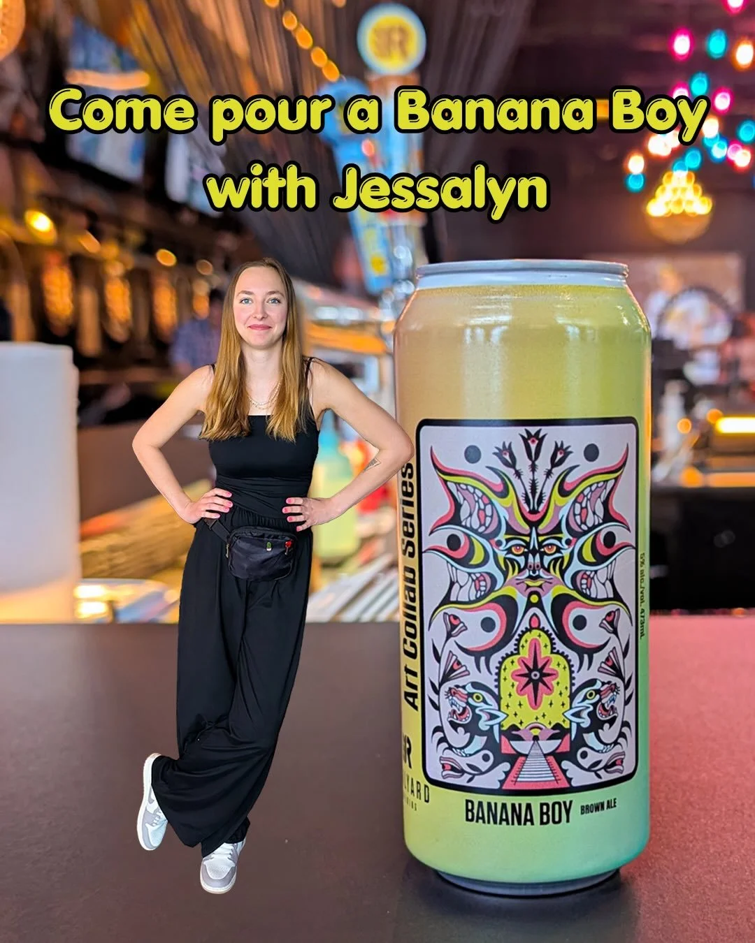 🍻 Small pour, big personality 
🍌 Banana Boy Brown Ale 
Have you had a chance to try our first beer in our newest Art Collab Series? 

Can designed by Brieanne Mikuska @tatsbybritneyspearz 
#yycbreweries #yycbeer #railyardbrewing