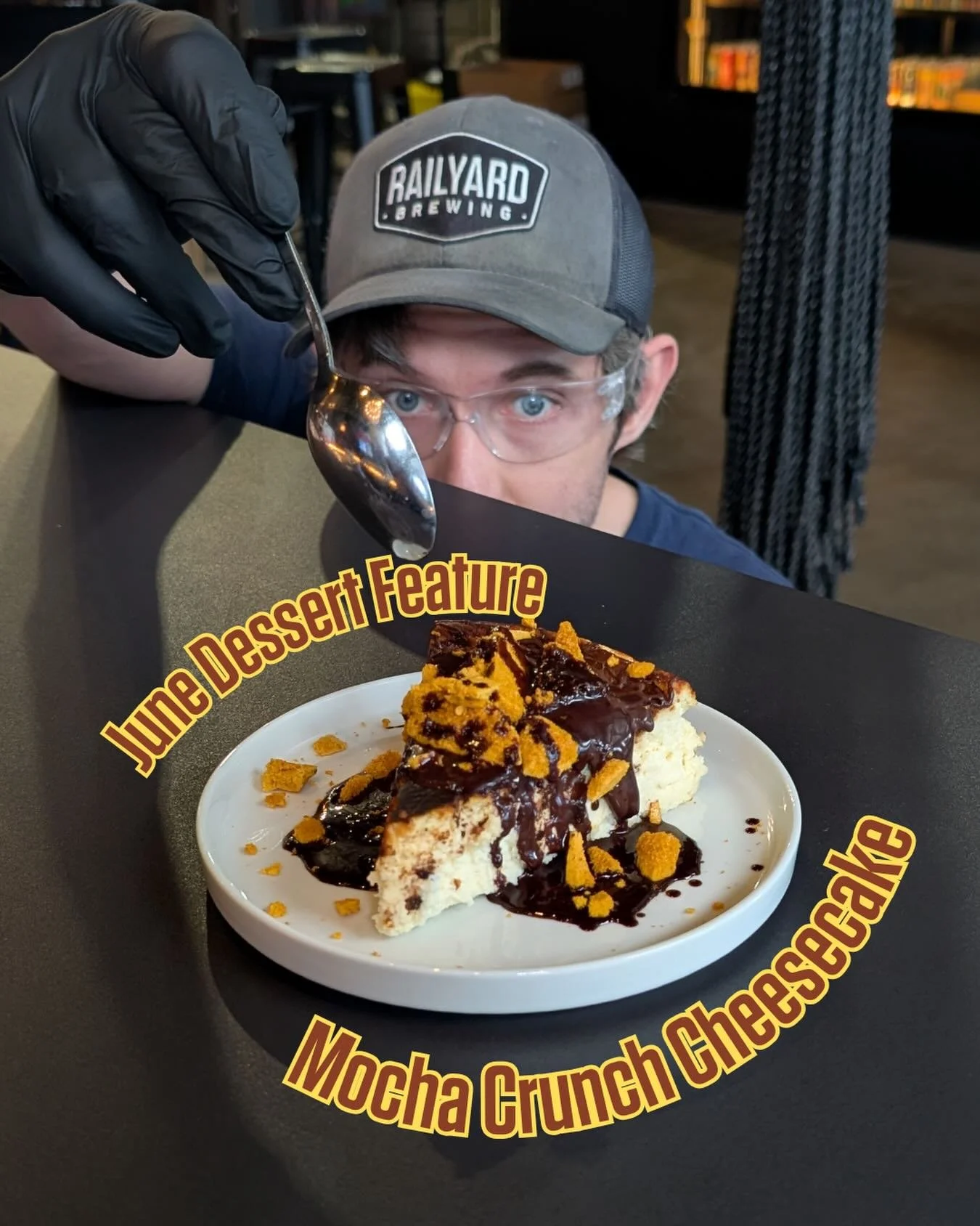 Introducing our June feature cheesecake topping : 
🍫 Mocha Crunch Cheesecake 

This one has quickly became a staff favourite - so good we can&rsquo;t keep our brewer Kory away from it! 😋 

Come grab a slice while you can!