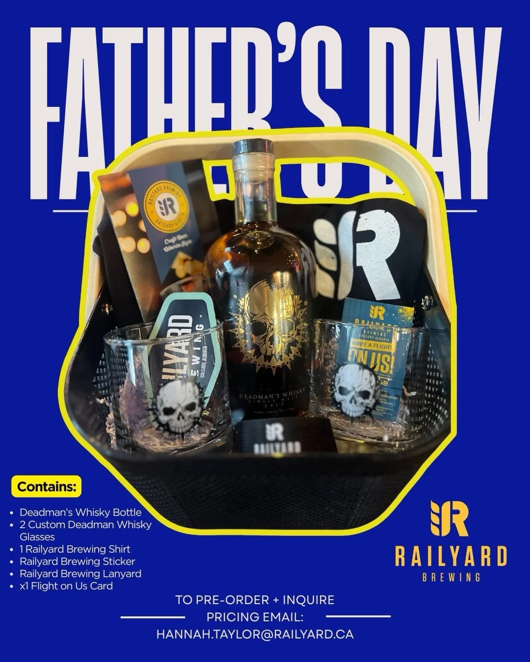 Looking for the perfect Father&rsquo;s Day gift? We&rsquo;ve got you covered! 😉 

Starting today you can pre-order our Deadman&rsquo;s Whisky gift basket up until June 20th! 

🧺 Basket contains: 
 - 1 Bottle of Deadman&rsquo;s Whisky 
 - 2 Custom D