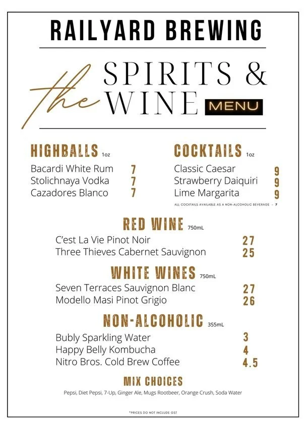 TAPROOM MENUS — Railyard Brewing Calgary Craft Brewery