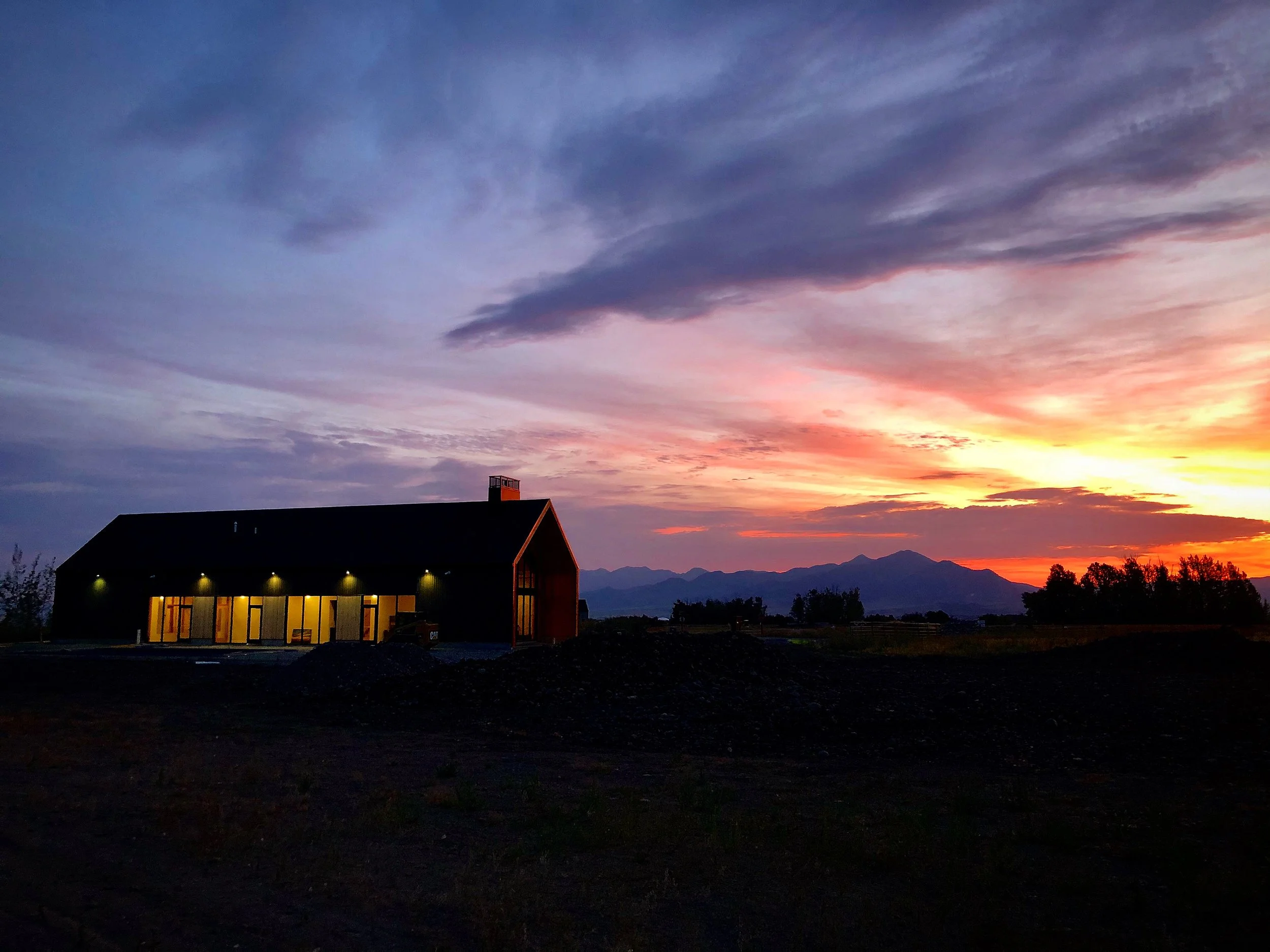 Sunrise over the Bridgers with the Community Center fully completed