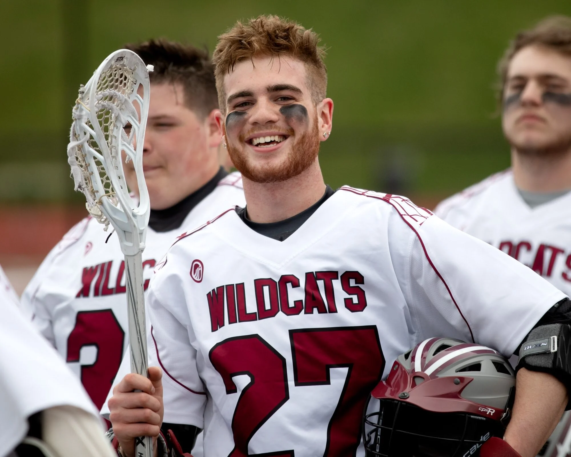 Johnson City Lacrosse from April 16. Ethan shows his great smile and eye black as the game is about to start. (Canon 5D Mk IV, 70-200 2.8L, 1/1600 sec at F / 2.8, ISO 320 at 200 mm, naturally lit)