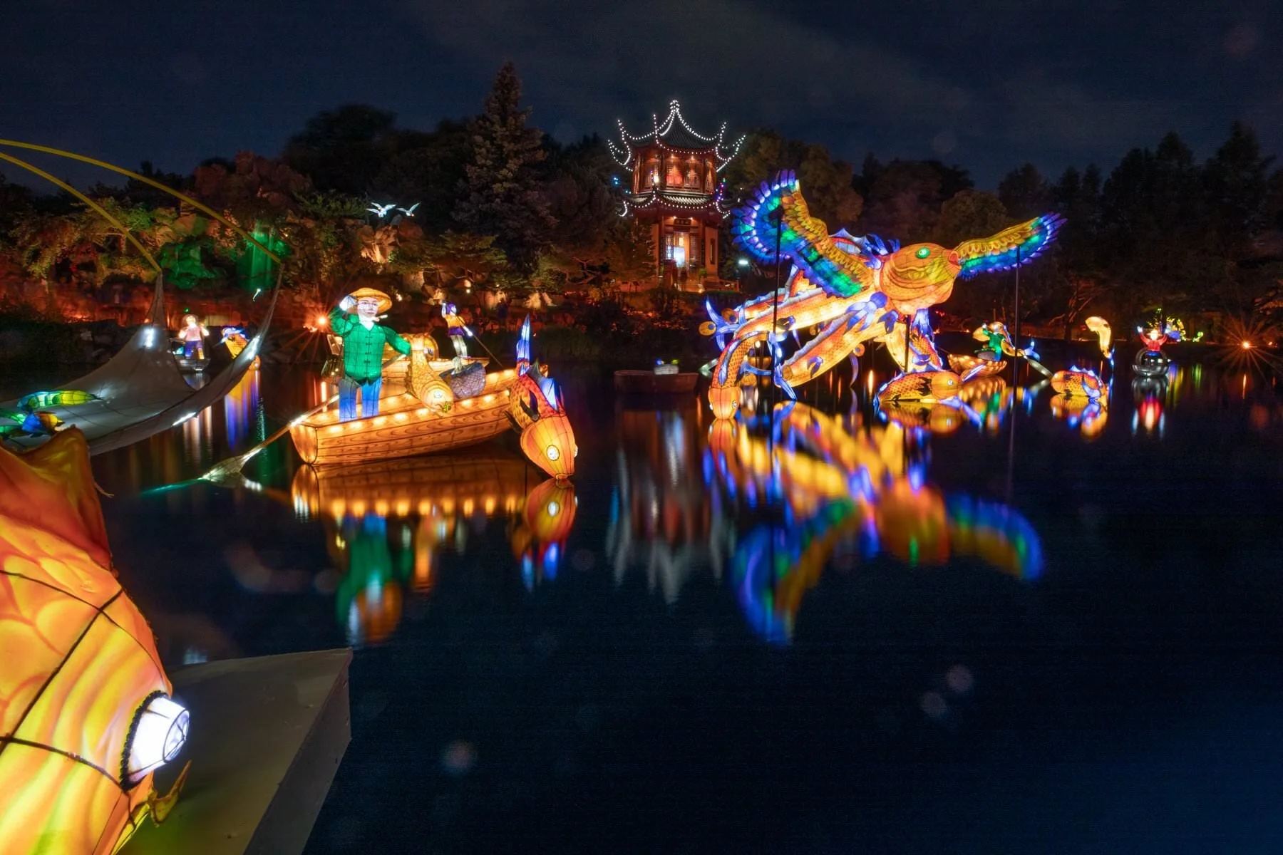 The Gardens of Light at the Montreal Botanical Gardens with a very long exposure. The entirety of the botanical gardens is lit with a light show that is probably the best we have ever seen. We shot this using a stone railing as a makeshift tripod. (…