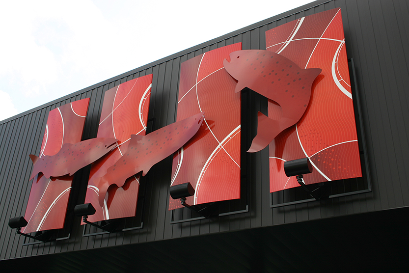 We were commissioned to design an exterior graphic element that supported the project branding that A/D developed for the 62,000 square foot industrial park located in Salem, Oregon. A/D provided Design / Build services for the 3D metal graphic e