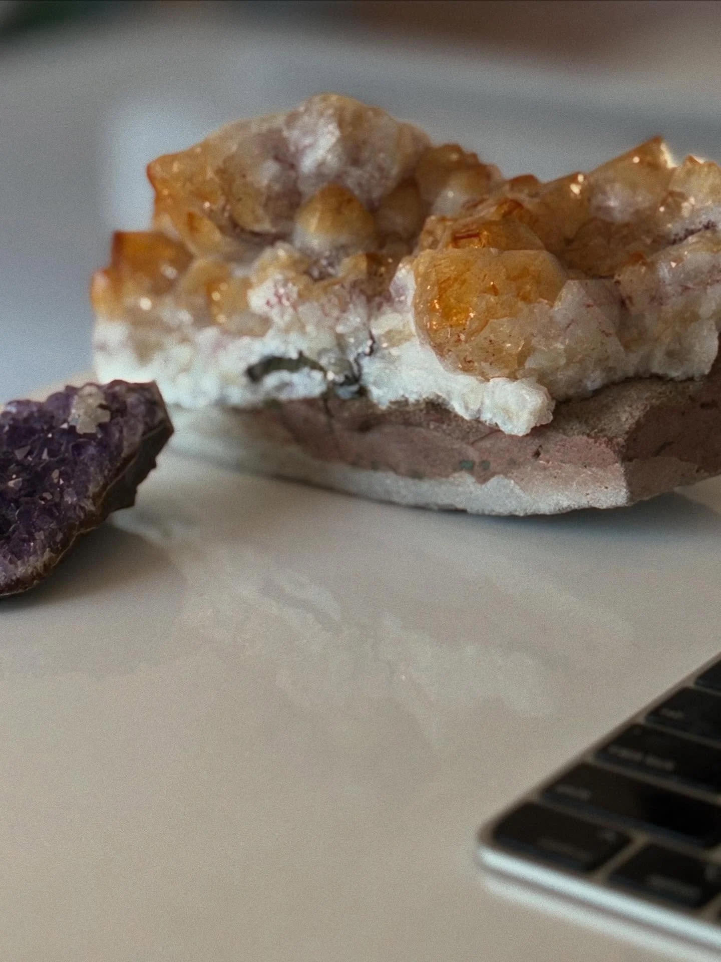 Always a part of my workspace. 

Amethyst for protection and citrine for abundance. 

#stones #abundance #love #citrine #amethyst