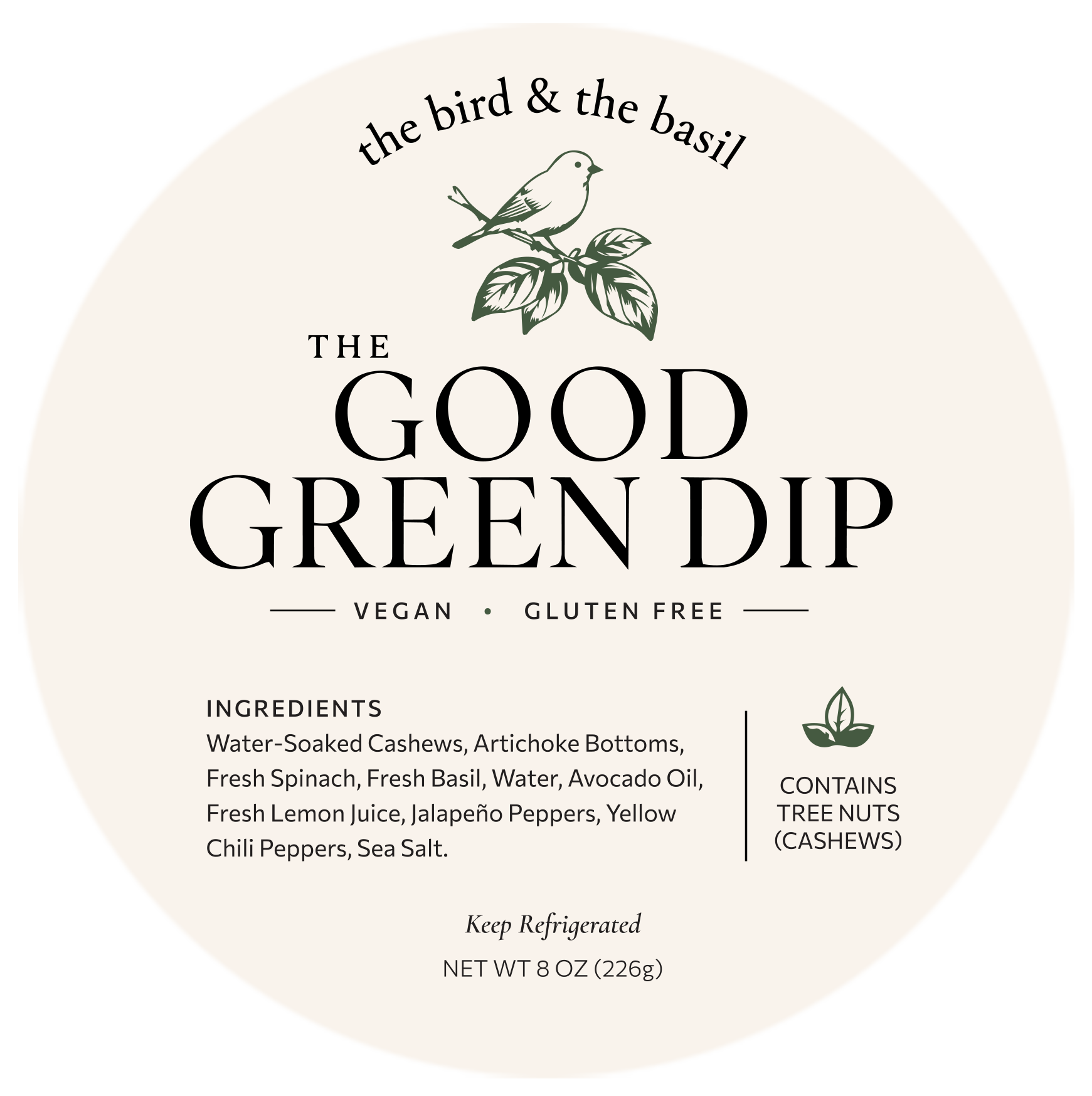 The bird & the basil The Good Green Dip label illustrated and designed by Julia Gomelsky