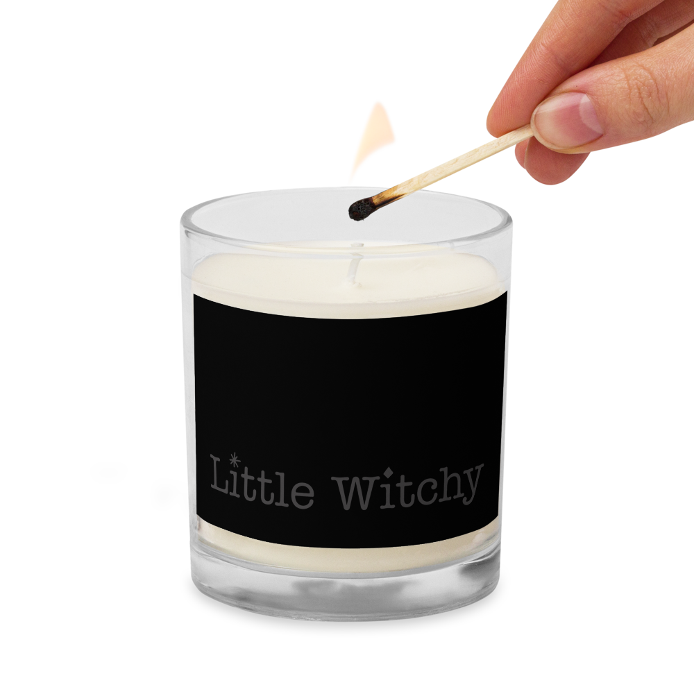 Little-Witchy-glass-jar-soy-wax-candle-white-front-lit-match.png