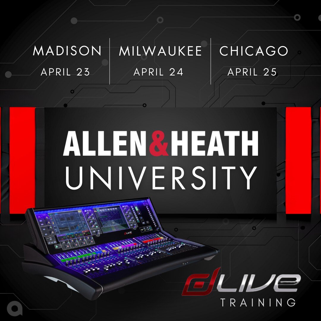 Elevate your skills and take your sound to the next level with this in-person ALLEN &amp; HEATH dLive Training!

With 6 session opportunities across 3 locations, this is the best chance to get hands on and learn from the experts. Whether you're a sea