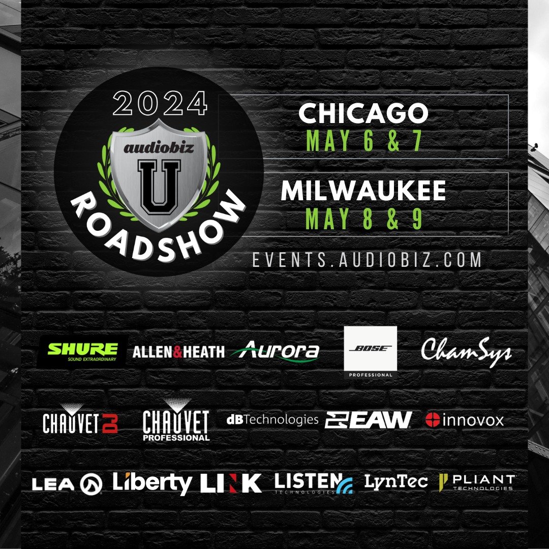 Registration for the 2024 Audio Biz Road Show is officially OPEN!

Join us for Live Demos, Training Workshops, and CTS Renewal Courses in Chicago on May 6 &amp; 7th and Milwaukee on May 8 &amp; 9th.

Secure your spot today - link in bio!

@shure | @a