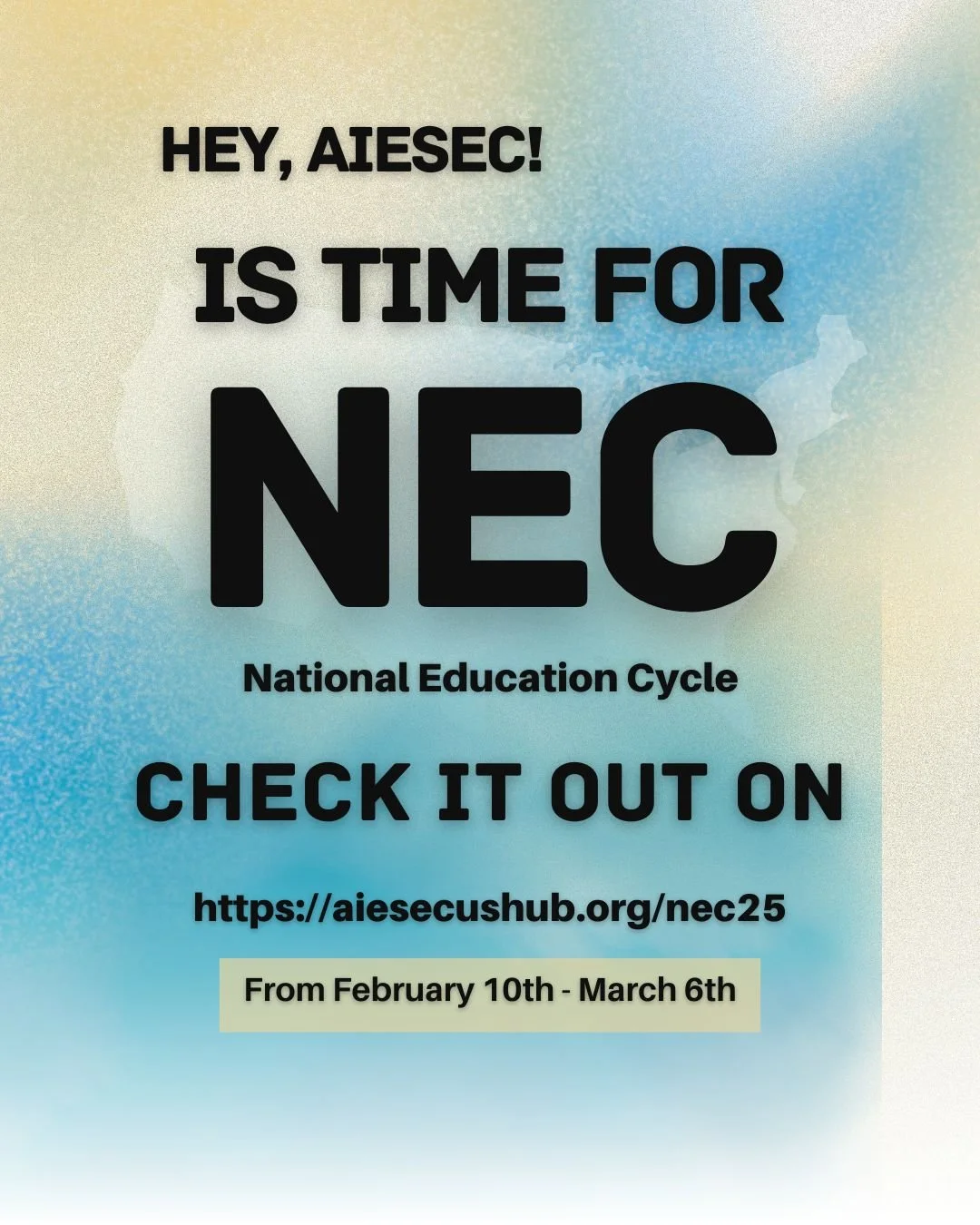 🚀 NEC is HERE! 🎉
The National Education Cycle is officially live!
Feeling lost in your role? 🌍 The AIESEC National Education Cycle is here to turn confusion into clarity, empowering every member with the knowledge, tools, and direction to lead wit