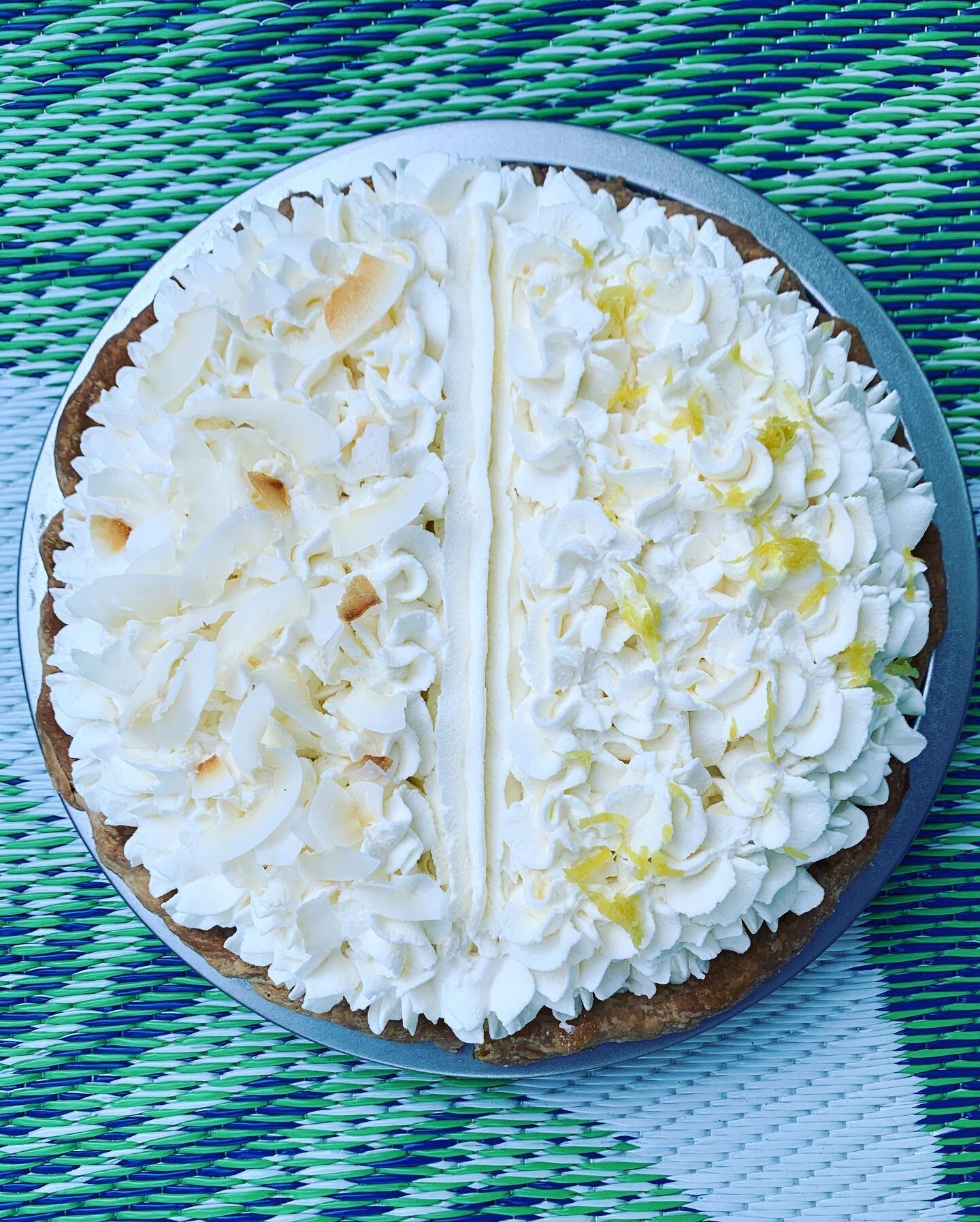 When you can&rsquo;t decide which type of pie to bring #coconutcream #lemoncustard #bipie #chantillycream #happypieday