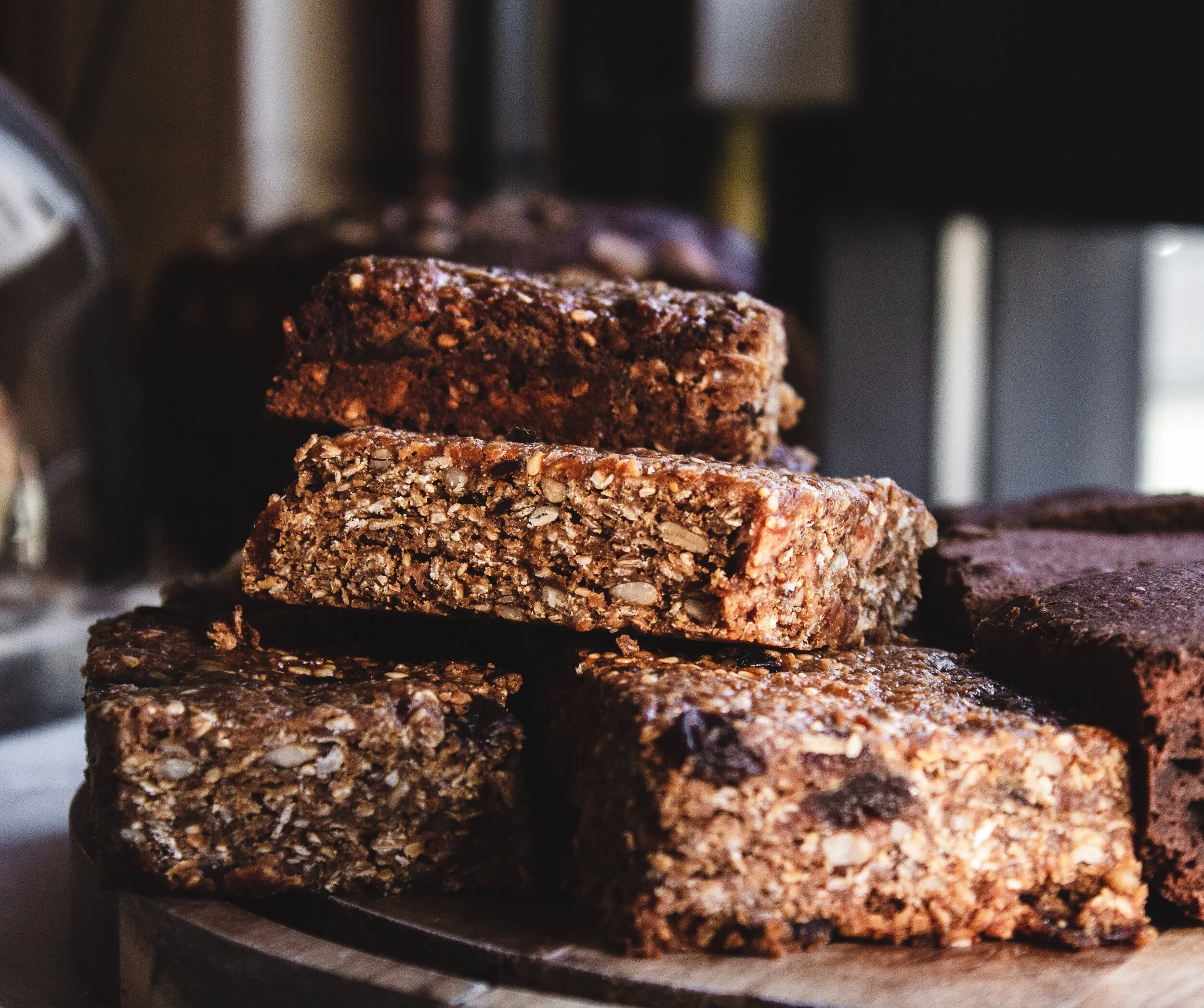 An image of home-made raw bars portioned out into squares.