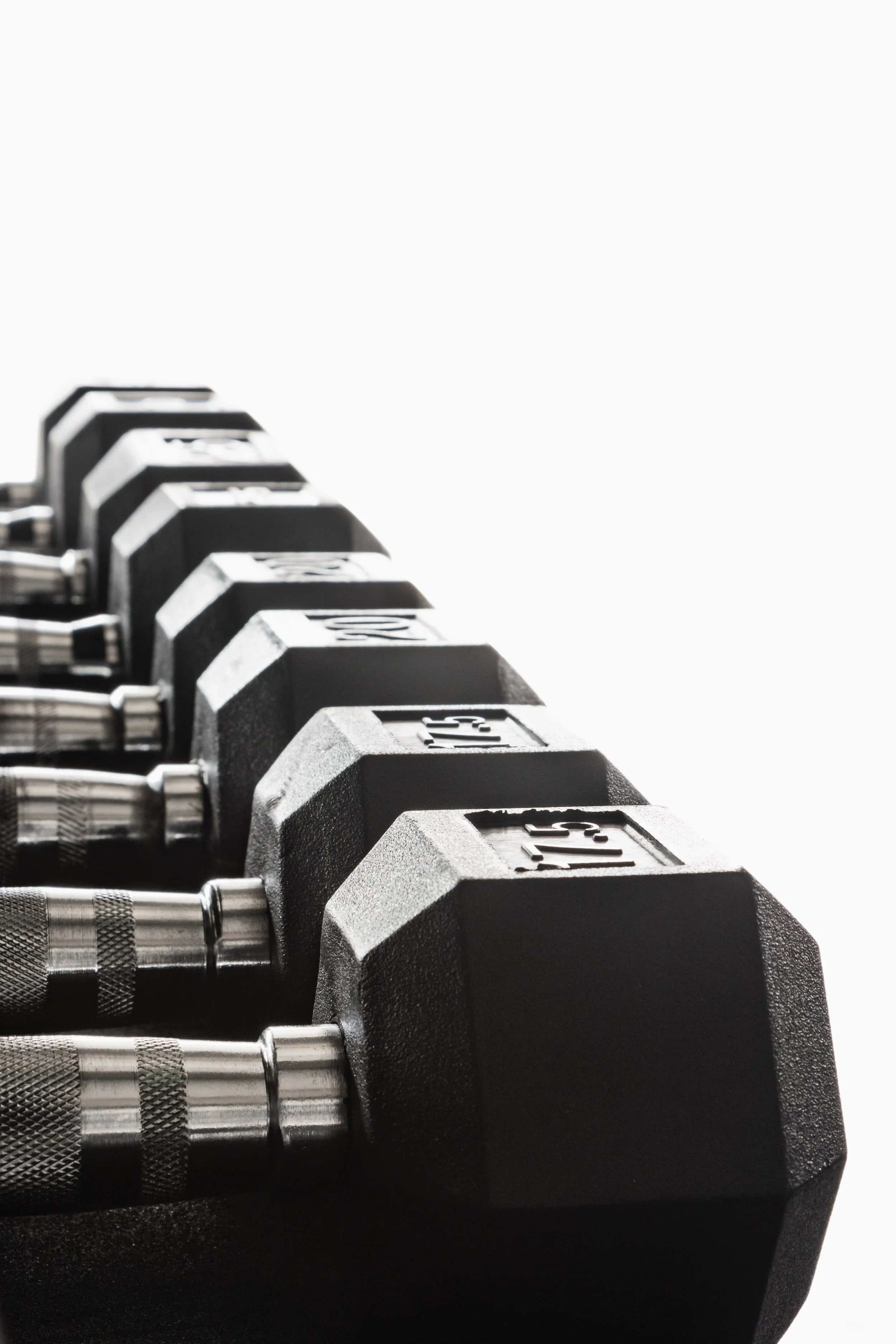 A row of free weight dumbbells