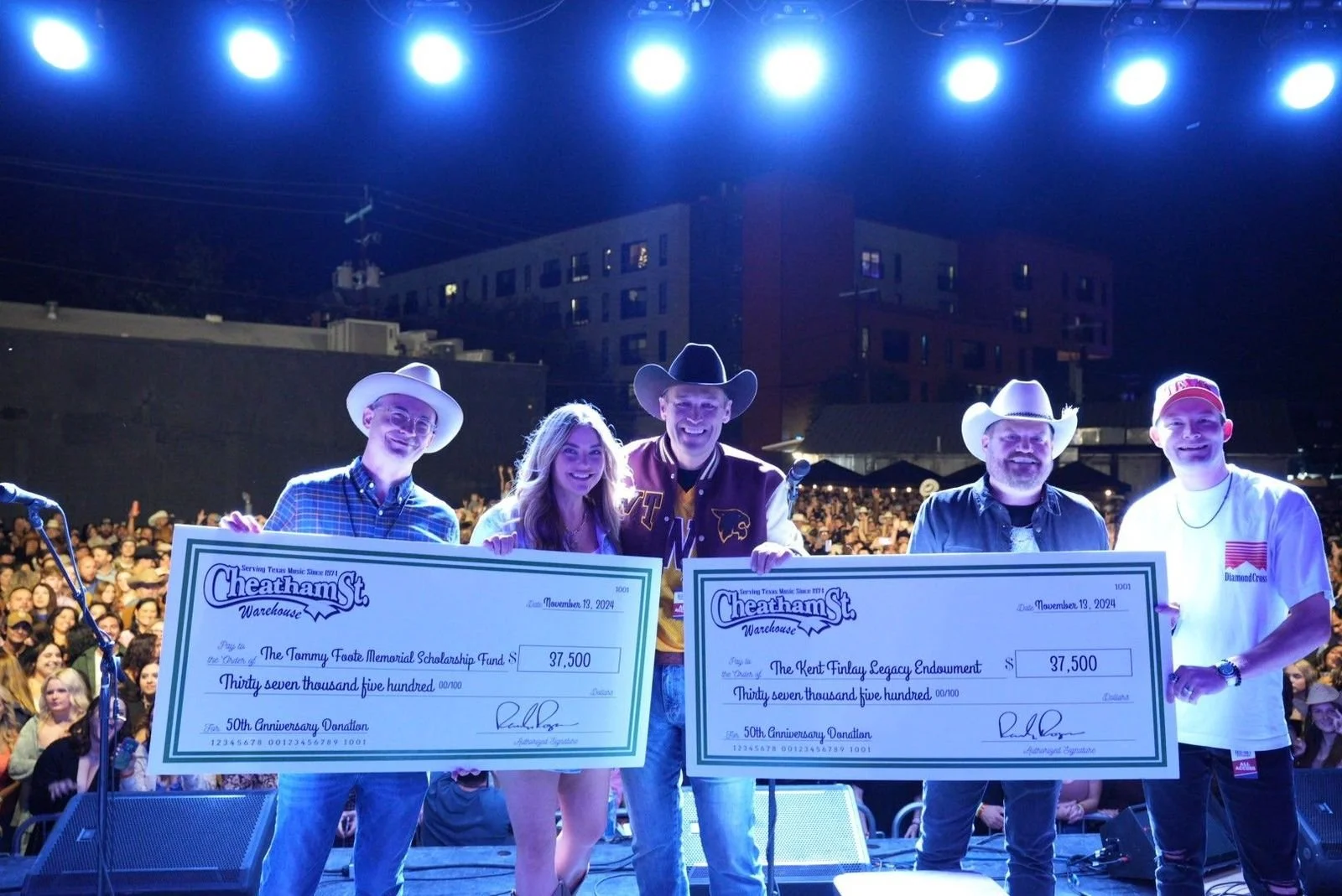 Randy Rogers Helps Deliver 50th Anniversary Donation Check for Scholarship Fund During KASE 100.7's Friendsgiving at Cheatham Street Warehouse Benefit Show