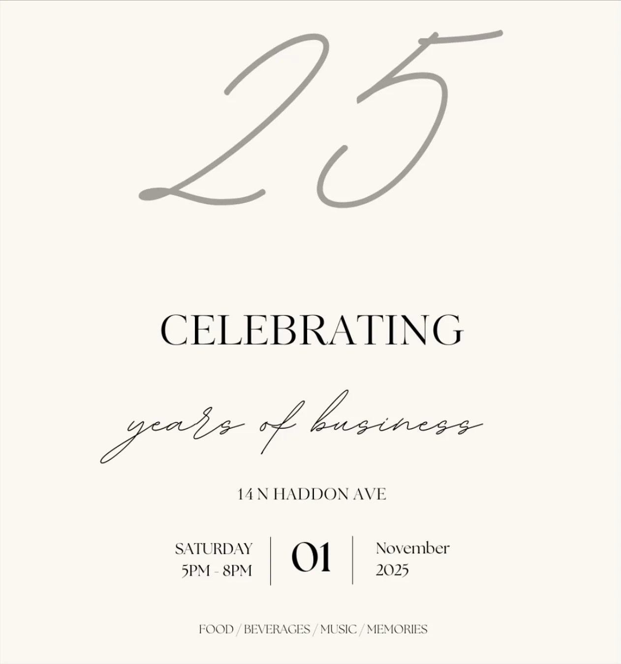 Mark your calendars for our 25th Anniversary party next Saturday November 1st! 🥂🍾 All are welcome ❤️
WHERE: Salon 14 North
WHEN: 5pm-8pm