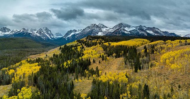 A rare opportunity to get to peak into the #sawtooths over the #fall aspens. &bull;
&bull;
&bull;
&bull;
#alwaysgo #idahogram #visitidaho #roamidaho #idahoexplored #onlyinidaho  #adventure #mountains #droneoftheday #dji #djimavicpro #djiglobal #drone