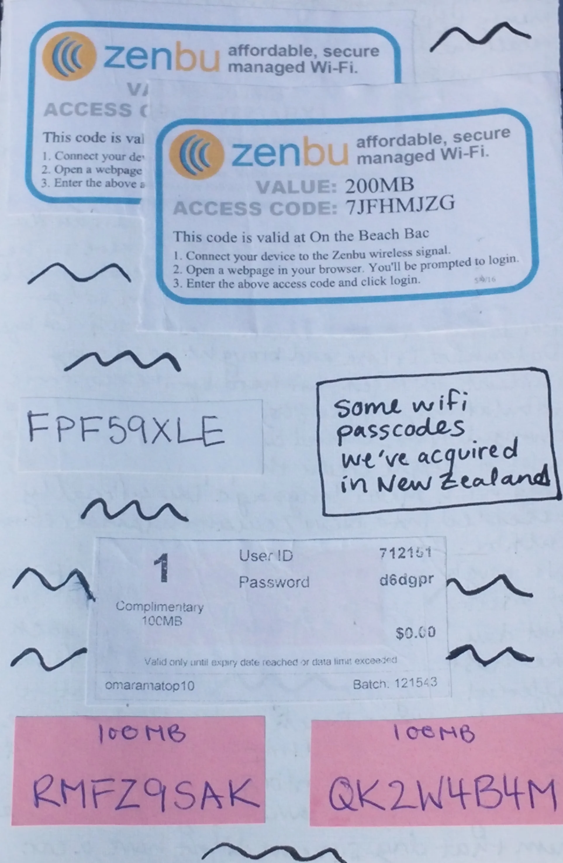 A page from my journal where I pasted some of the limited passcodes we've been given.