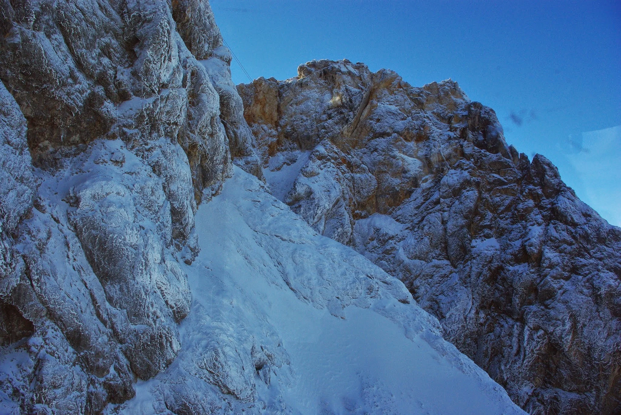 One last look at the snowy limestone of the Zugspitze as we left the summit on the Eibsee funicular.