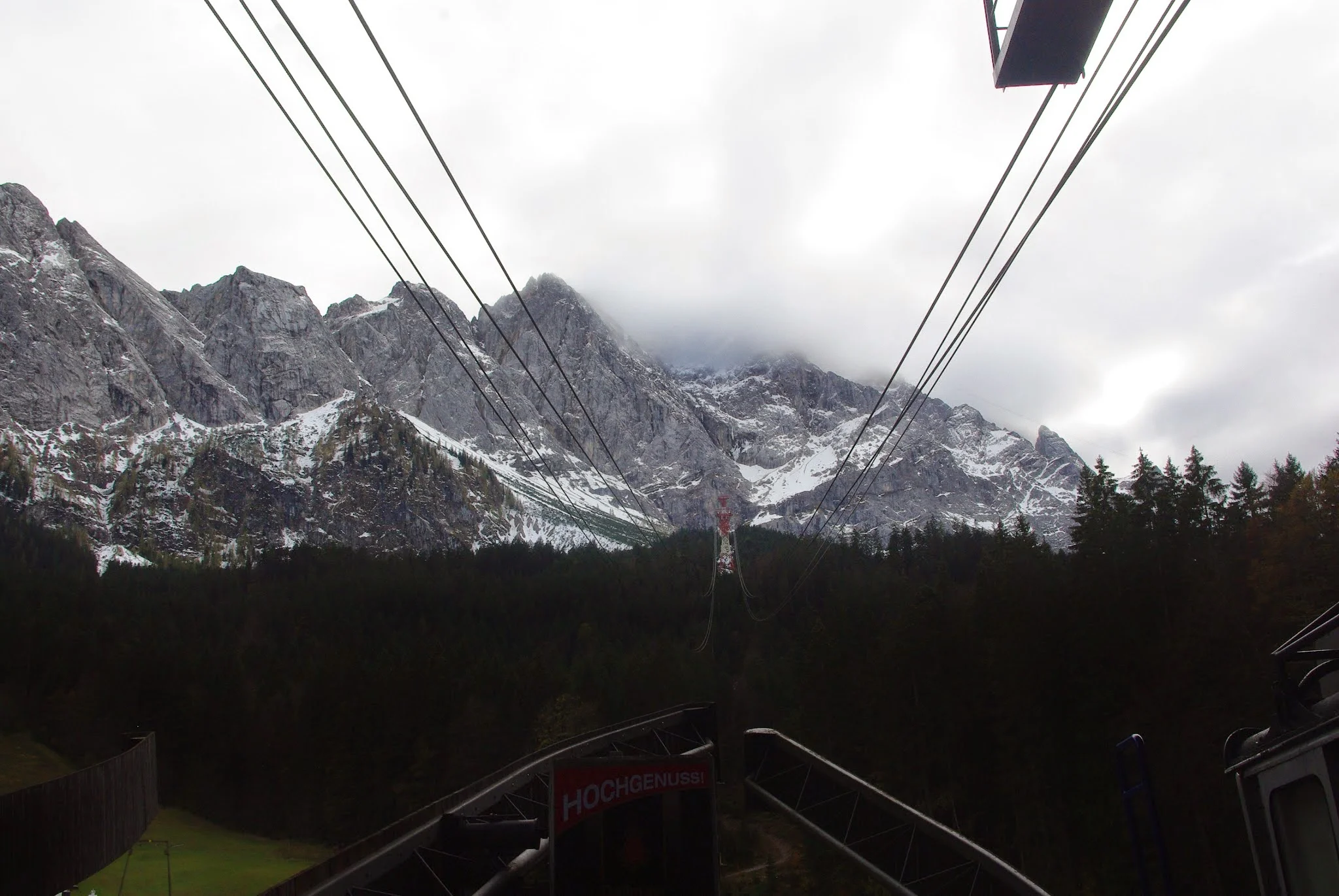 The view back up the mountain from the funicular. Farewell, clouds!