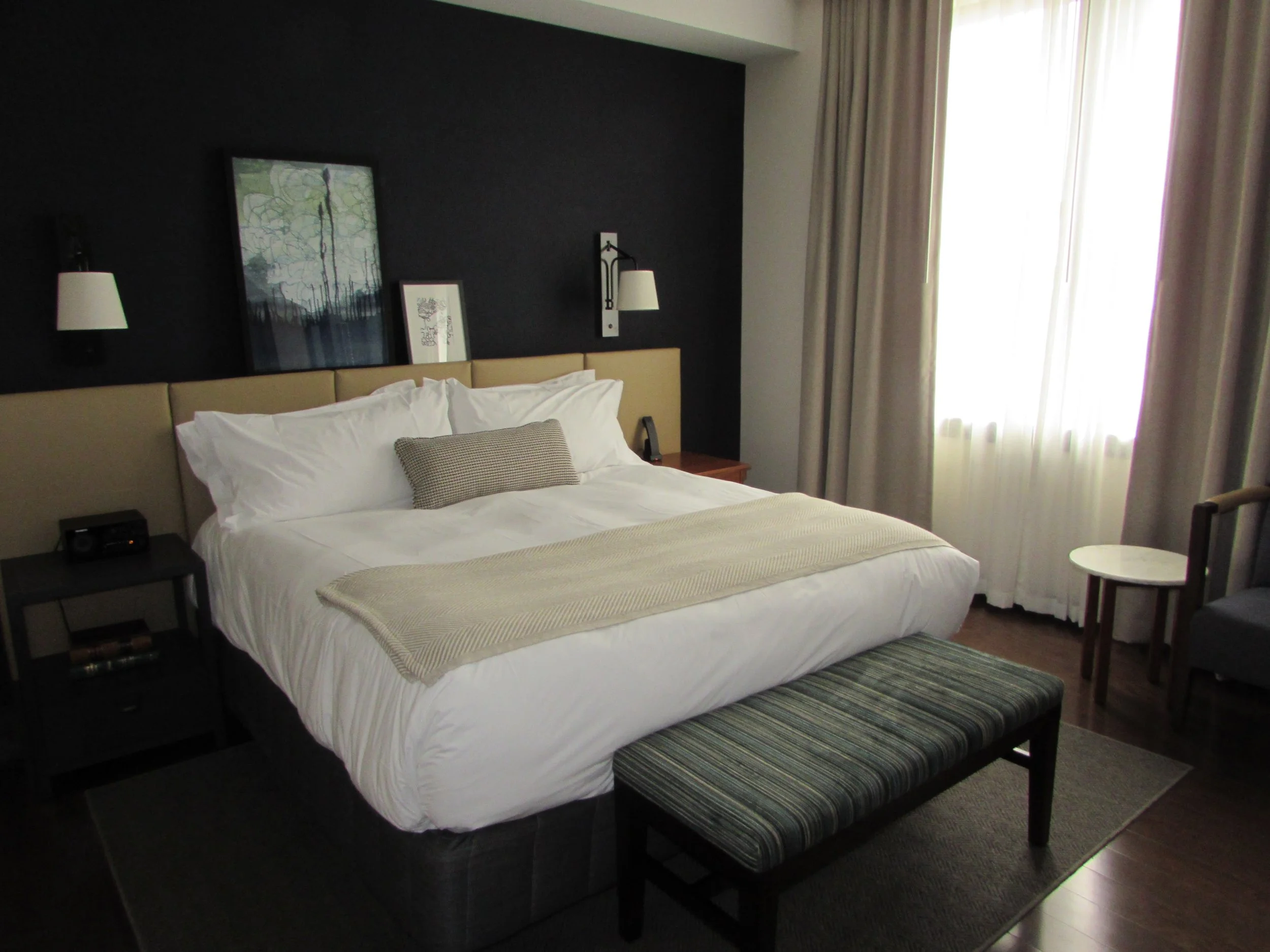 Our room at The Press, very classy. Not pictured: one of the nicest hotel bathrooms I've ever used.
