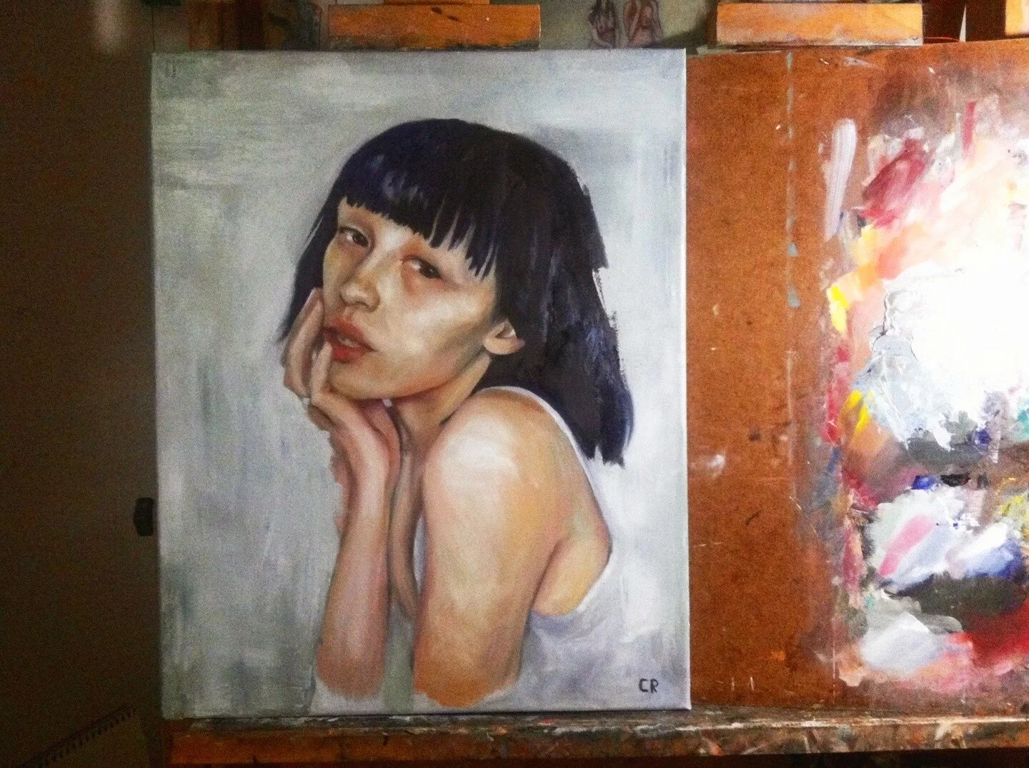 Blue haired babe. Oil paint on canvas. 16x20&quot;, 2015. The original piece 🖼 
.
#oilpaintingoncanvas #carolroque