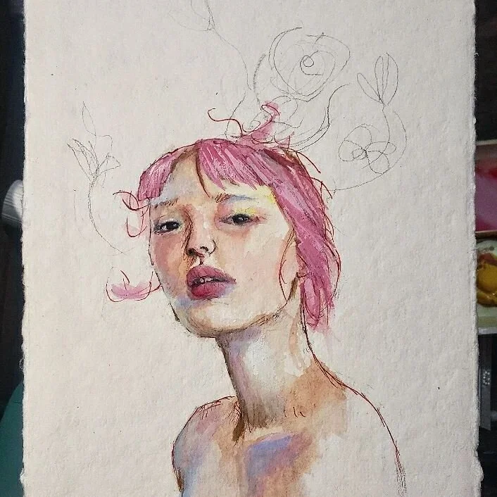 Sketchy bits 

.
#turnerdesigngouache #gouache #ink #BrokeBot #portraiturelove #watercolordoodles
