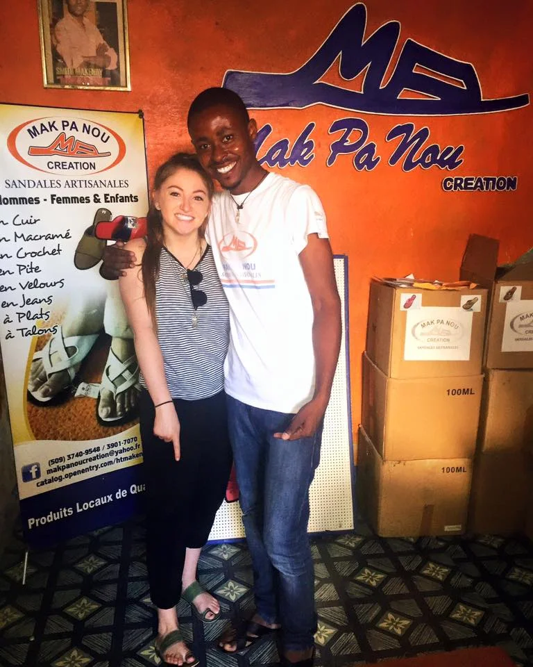 Showing off my new Mak Pa Nou sandals with Makendy Smith, the entrepreneur who we worked with in Haiti to sustainably improve his business practices. 