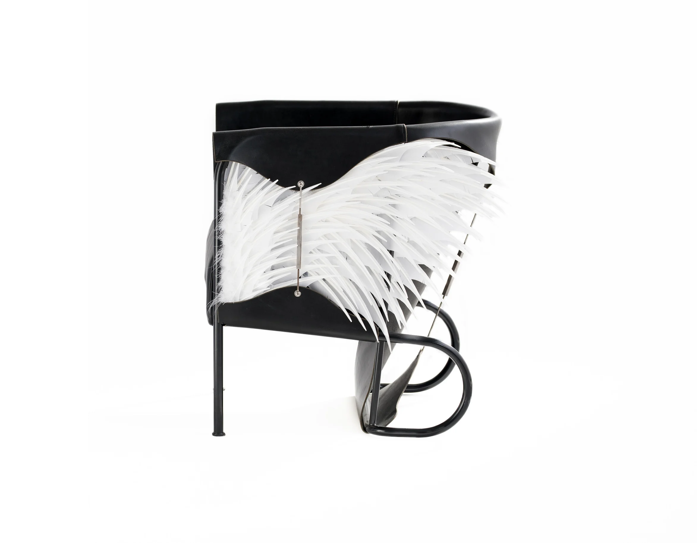 ACCOUTRE 2, Glen Baghurst, 2018, steel, leather, paint, palette d’oie (goose palette feather, no dye used), limited edition 8 + 2AP