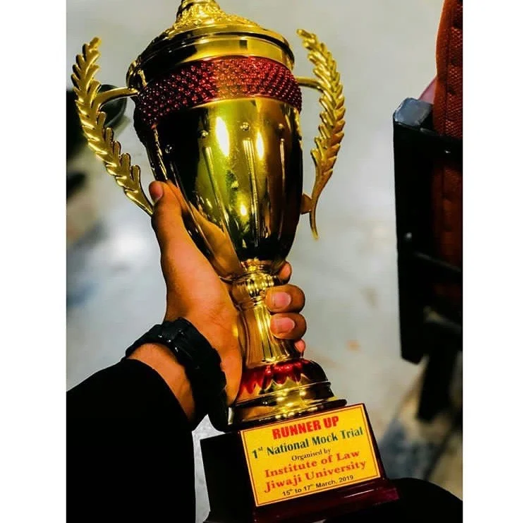 Runner up of  1st National Mock Trial Competition 2019 organised by Institute of Law, Jiwaji University, Gwalior