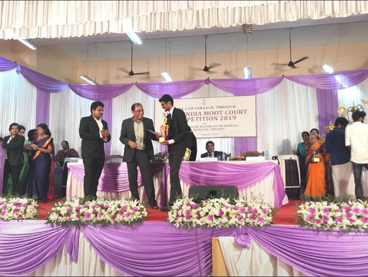 Best second Male Lawyer in XI All India Moot Court Competition 2019 At Government Law college Thrissur