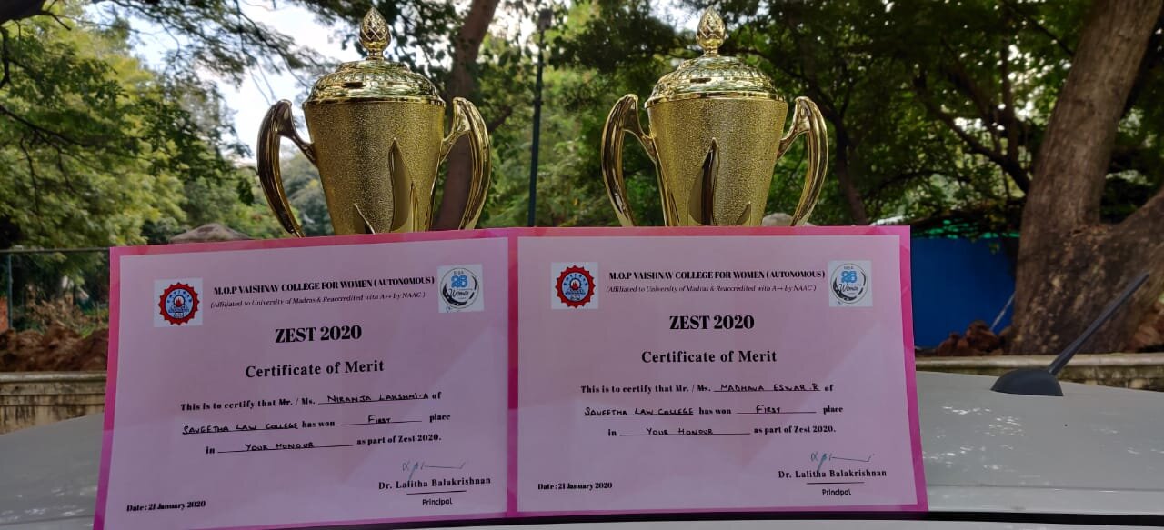 SSL FIRST YEAR B.B.A. L.LB. STUDENTSWON IN‘ZEST 2020’ INTER COLLEGE MANAGEMENT MEET AT M.O.P. VAISHNAV COLLEGE FOR WOMEN