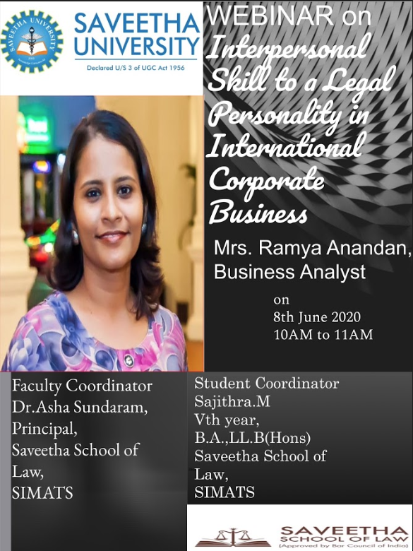 Interpersonal skill to a legal personality in International Business by Mrs.Ramya Anandan 