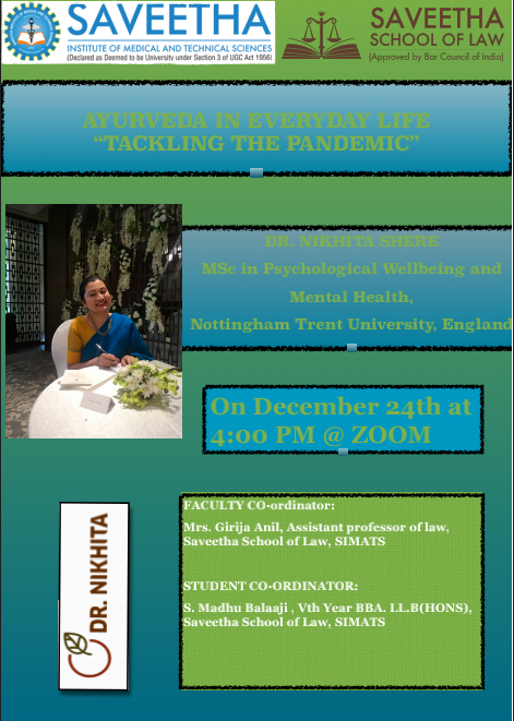 AYURVEDA IN EVERYDAY LIFE - TACKLING THE PANDEMIC