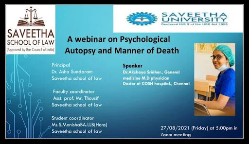 Webinar on Psychological Autopsy and manner of death